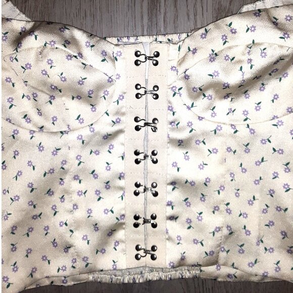 Lot of Princess Polly Yellow Floral Print Cropped Corset Tops Size 4 Puff Sleeve - Picture 6 of 9